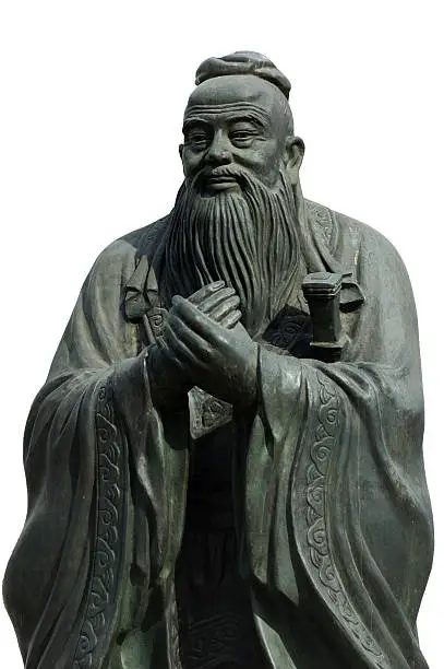 Bronze statue of Confucius with isolated background