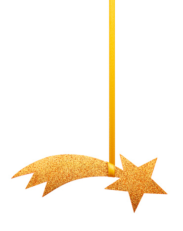 Hanging Christmas star on white background.