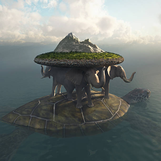 Discworld Discworld, a parallel universe drifting through space perched on top of elephants standing on the shell of a giant turtle prehistoric turtle stock pictures, royalty-free photos & images