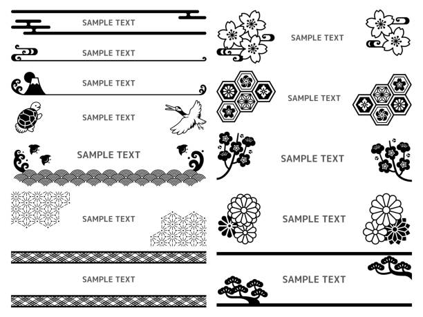 illustrationssatz von rand- und rahmendekorationen im japanischen stil - water wave wave pattern symbol stock-grafiken, -clipart, -cartoons und -symbole