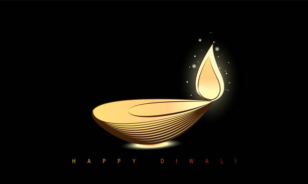 Happy Diwali Vector illustration of brightened Diya Lamps on a black background. Minimal abstract design. Happy Diwali. diwali home stock illustrations