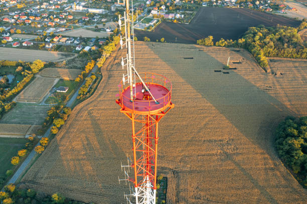 istock Telecommunication tower. TV antenna and cellular transmitter 1350160044