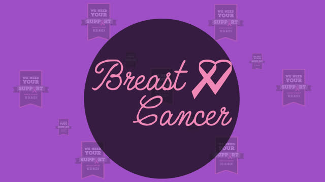 Animation of breast cancer awareness text over pink breast cancer ribbons