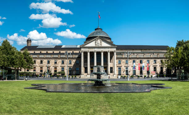 famous Kurhaus in Wiesbaden Wiesbaden, Germany - August 8, 2016: famous Kurhaus  in Wiesbaden under blue sky kurhaus casino stock pictures, royalty-free photos & images