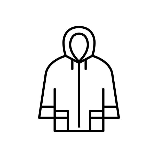 Autumn raincoat. Fall bad weather protective clothing. Pixel perfect, editable stroke line art icon Autumn raincoat. Fall bad weather protective clothing. Pixel perfect, editable stroke line art icon raincoat stock illustrations