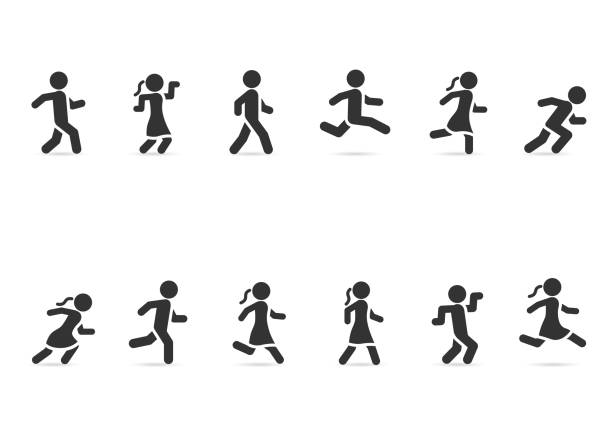 Vector set of people walking, running, jumping. Vector set of people walking, running, jumping. blurred motion people walking stock illustrations