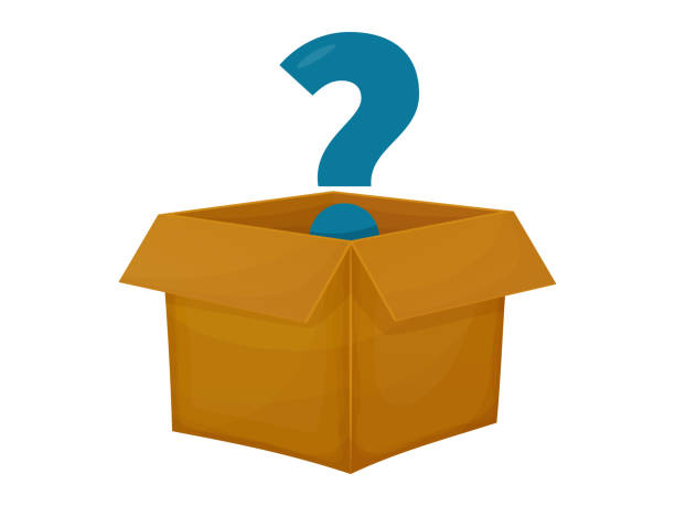 istock Mystery contest cardboard box with question. Mystery box gift question icon. 1350179859