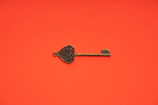 Vintage key on orange background