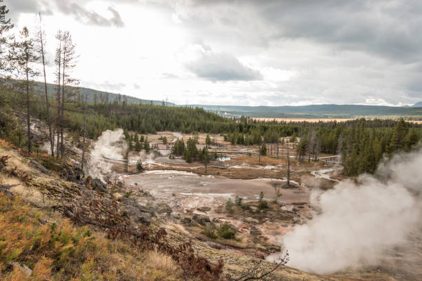 Steaming Mud Pod Area in famous Yellowstone National Park Steaming Mud Pod Area in famous Yellowstone National Park, USA mud volcano yellowstone stock pictures, royalty-free photos & images