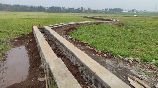 Drought in irrigation canal - stock photo