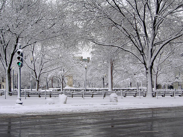 Dupont Circle under snow in Washington, DC
