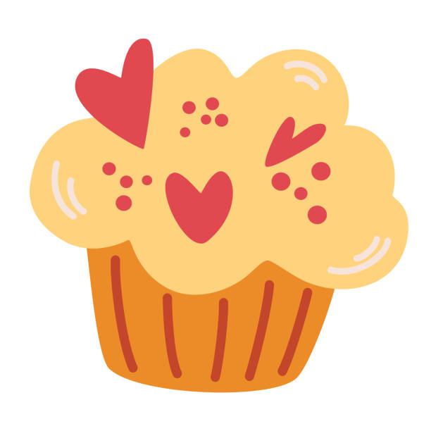 muffin mit herzen. süßes dessertessen. cupcake mit vanillecreme zum valentinstag. vektor-cartoon-illustration. isolieren sie auf weißem hintergrund. - muffin stock-grafiken, -clipart, -cartoons und -symbole