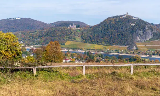 Germany, October 2021: View of the Siebengebirge, a hill range at the east banks of the Middle Rhine near Bonn