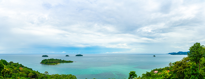 Island panorama sea view with clear sea water blue sky and cloud
