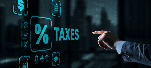 Concept of taxes paid by individuals and corporations such as VAT, income tax and property tax. Background for your business stock photo