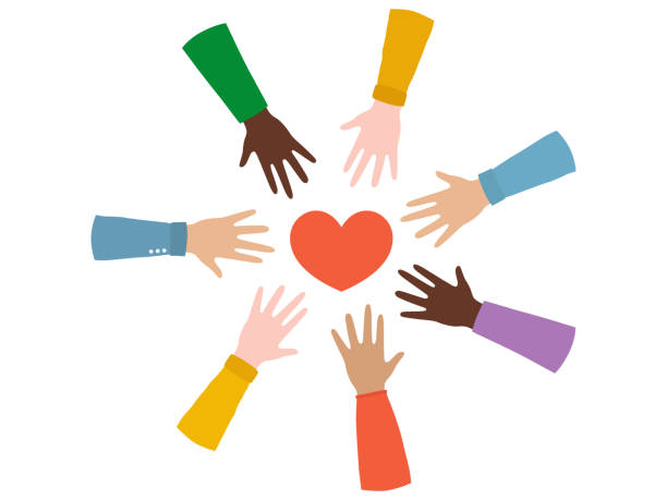 ilustrações de stock, clip art, desenhos animados e ícones de different hands reach out to the heart. vector concept illustration for sharing love, helping others, charity. - impact