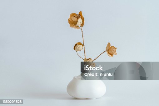 istock Modern interior decoration, dried flowers and stylish ceramic vases 1350204528