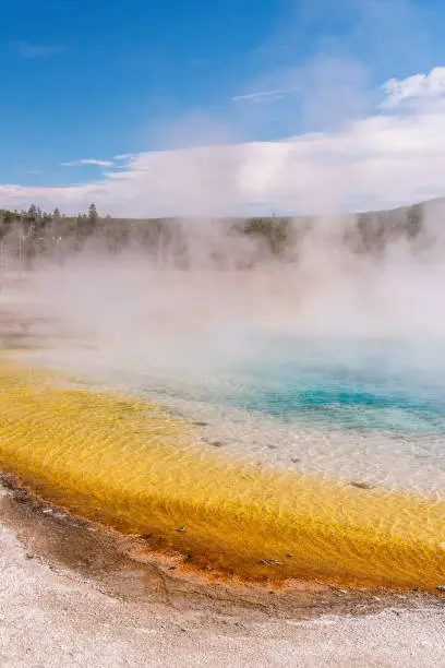 Photo of Famous Grand Prismatic Spring basin in Yellowstone National Park