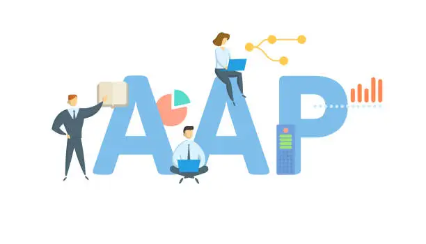 Vector illustration of AAP, Affirmative Action Plan. Concept with keyword, people and icons. Flat vector illustration. Isolated on white.