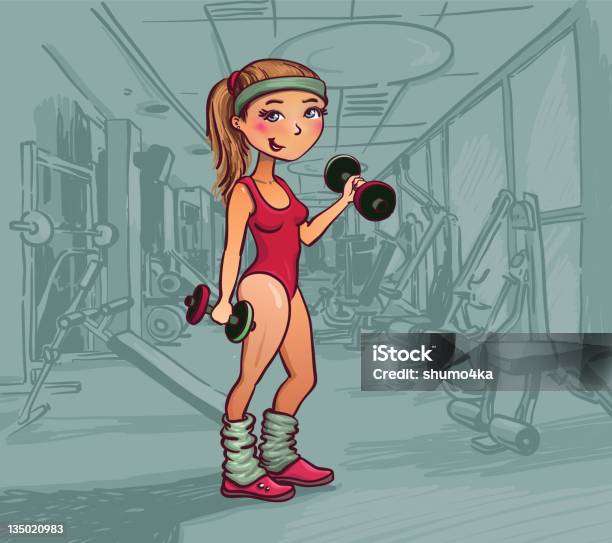 Young Girl In Gym Stock Illustration - Download Image Now - Adult, Aerobics, Anaerobic Exercise