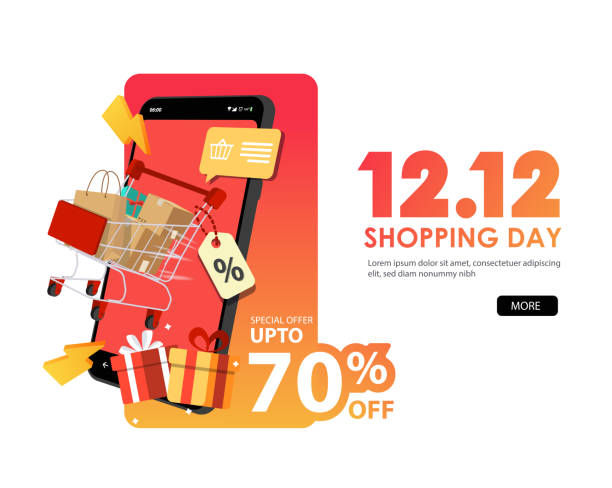 Special day 12.12 Shopping day sale up to 70% off design. 12.12 last month of the year online sale. Special day 12.12 Shopping day sale up to 70% off design. 12.12 last month of the year online sale. convenience stock illustrations