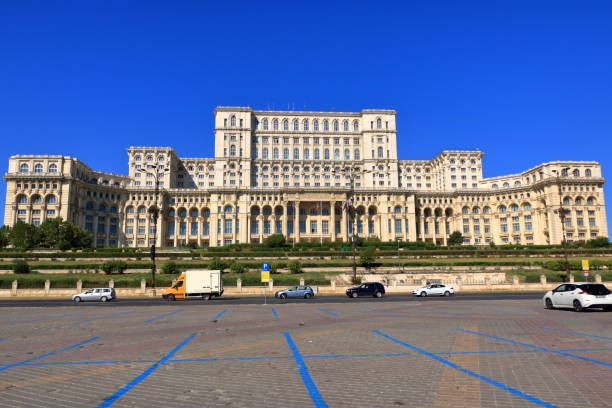 romanian capital on a sunny day September 4 2021 - Bucharest in Romania: Facade of the Parliament Palace parliament palace in bucharest romania the largest building in europe stock pictures, royalty-free photos & images