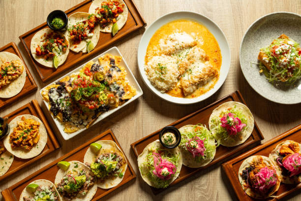 istock Table with assorted Mexican food as seen from above. 1350219676