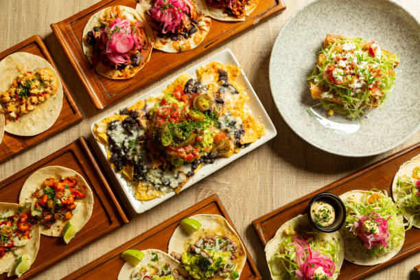 istock Table with assorted Mexican food as seen from above. 1350219682