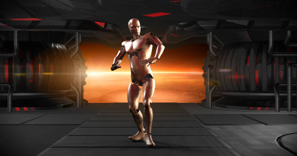 istock Happy Funny AI Robot Dancing In Spaceship On A Space Journey. 1350225140