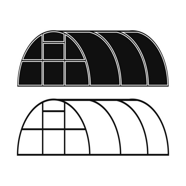 ilustrações de stock, clip art, desenhos animados e ícones de greenhouse icon. black silhouette and contour. vector drawing. isolated object on a white background. isolate. - construction frame plastic agriculture greenhouse