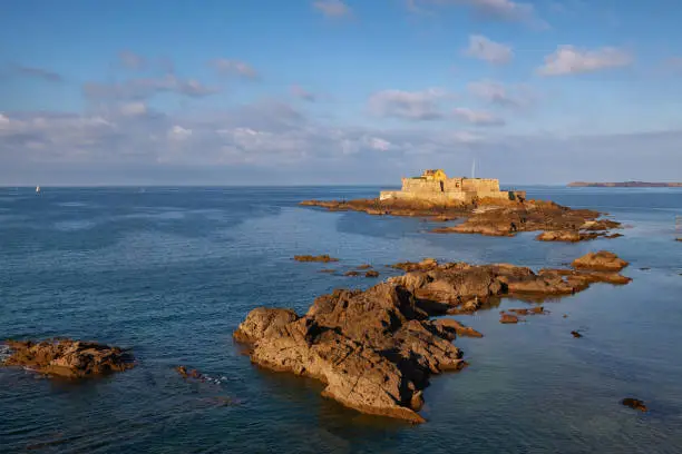 The Fort national,symbol of the Corsair City, Saint Malo, Brittany,France. Historical monument built in 1689 by the great military architect Vauban to protect the port of St Malo