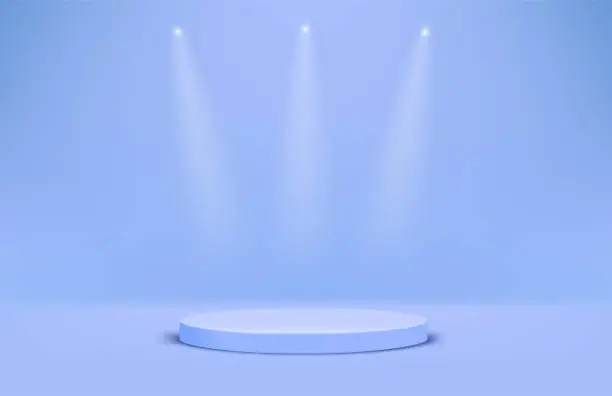 Vector illustration of Blue empty stage with podium and spot lights