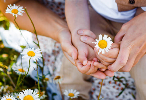 istock Mother and son are playing in a green meadow. 1350234225