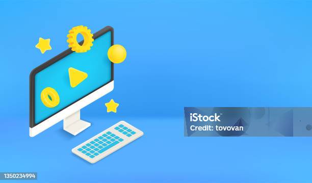 Using Modern Computer Vector Banner With Copy Space Stock Illustration ...