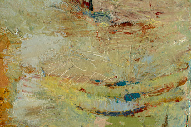 istock Blue oil painting on canvas. Original abstract acrylic orange paint. 1350236603