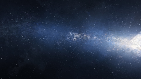 3d illustration of the spiral galaxy, viewed from the edge