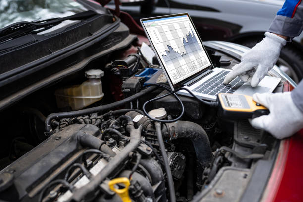 Car Diagnostic Service And Electronics Repair Car Diagnostic Service And Electronics Repair By Mechanic Worker physical checkup stock pictures, royalty-free photos & images