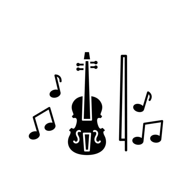 illustrazioni stock, clip art, cartoni animati e icone di tendenza di modello di progettazione vettoriale dell'icona del violino - violinist