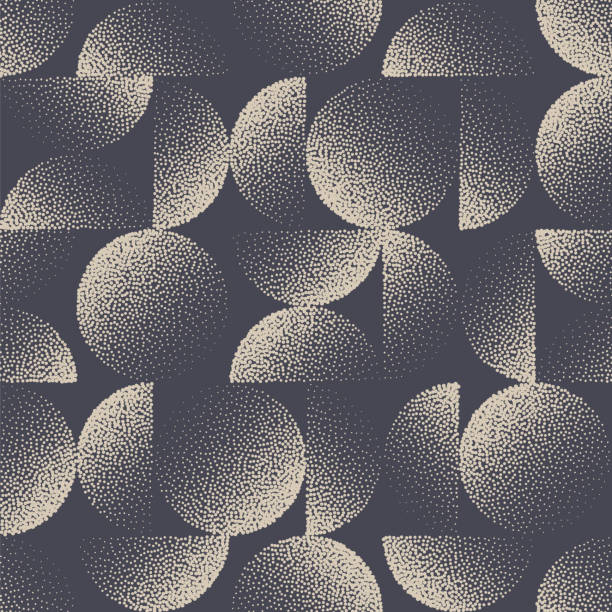 bauhaus seamless pattern stippled circles estetyczny wektor abstrakcyjne tło - wallpaper pattern wallpaper 1950s style ornate stock illustrations