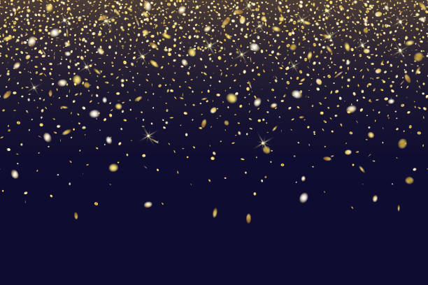 spadające złoto brokatowe bezszwowe ciemne tło. może być używany na święta, wszelkie uroczystości lub imprezy, boże narodzenie, nowy rok, walentynki, święto narodowe itp. - gold confetti star shape nobody stock illustrations