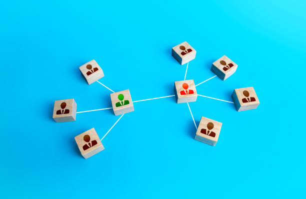 istock Groups of people communicate through representatives. Communication between team leaders. Cooperation and collaboration of teams. Mediation and negotiation. Negotiators. Interaction and work together 1350245610
