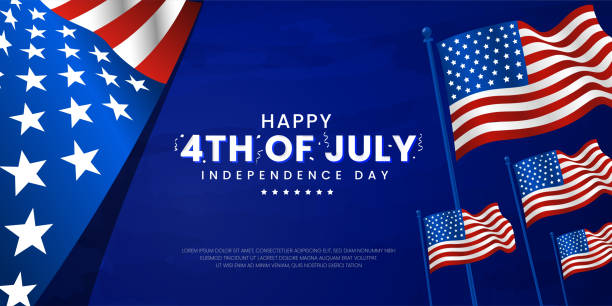 istock Celebrating 4th of July independence day modern contemporary design with confetti on blue, usa, united states of American waving flag banner background, poster, sale banner, discount banner, web banner, greeting card, etc. 1350254783