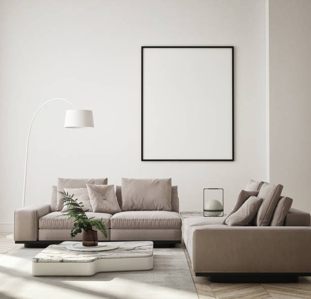 istock mock up poster frame in modern interior background, living room, Scandinavian style, 3D render, 3D illustration 1350257364