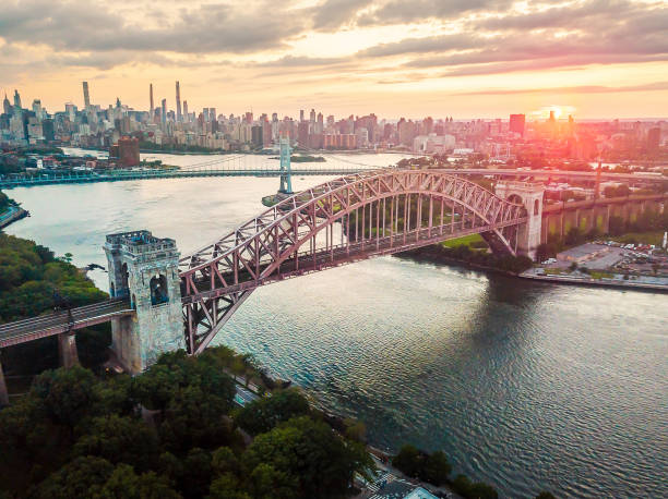 istock Flying over Hell Gate bridge in Queens New York 1350259106