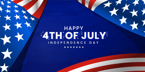 istock Celebrating 4th of July independence day modern contemporary design with confetti on dark navy blue water color, USA, united states of American waving flag banner background, poster, sale banner, discount banner, web banner, greeting card, etc. 1350259125