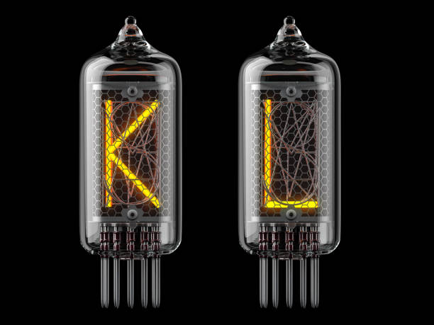 indicador de tubo nixie. letras k y l sobre fondo negro. - letter k audio fotografías e imágenes de stock