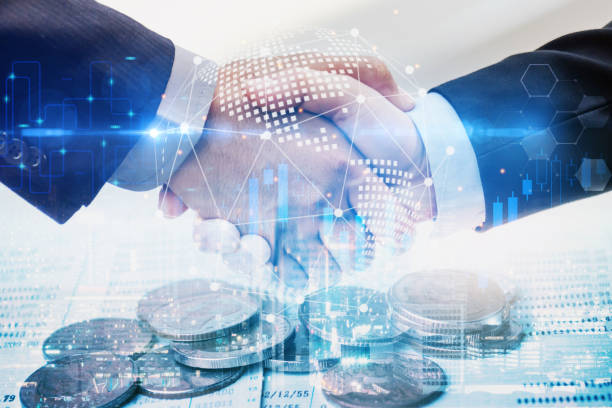 istock multi exposure business man handshake with effect global world map network link connection and graph chart stock market diagram, digital technology, internet communication, partnership meeting concept 1350263406