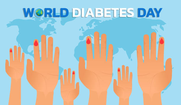 hari diabetes sedunia - asian blood sugar test ilustrasi stok