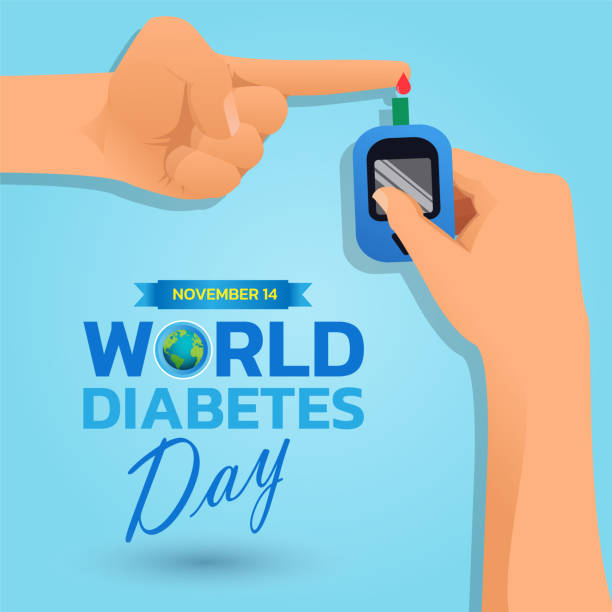 hari diabetes sedunia - asian blood sugar test ilustrasi stok