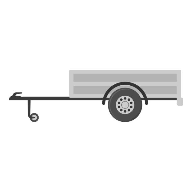 illustrazioni stock, clip art, cartoni animati e icone di tendenza di icona del trailer. vista laterale. silhouette colorata. rimorchio per auto per il trasporto di merci. illustrazione grafica vettoriale piatta. oggetto isolato su sfondo bianco. isolare. - vehicle trailer illustrations